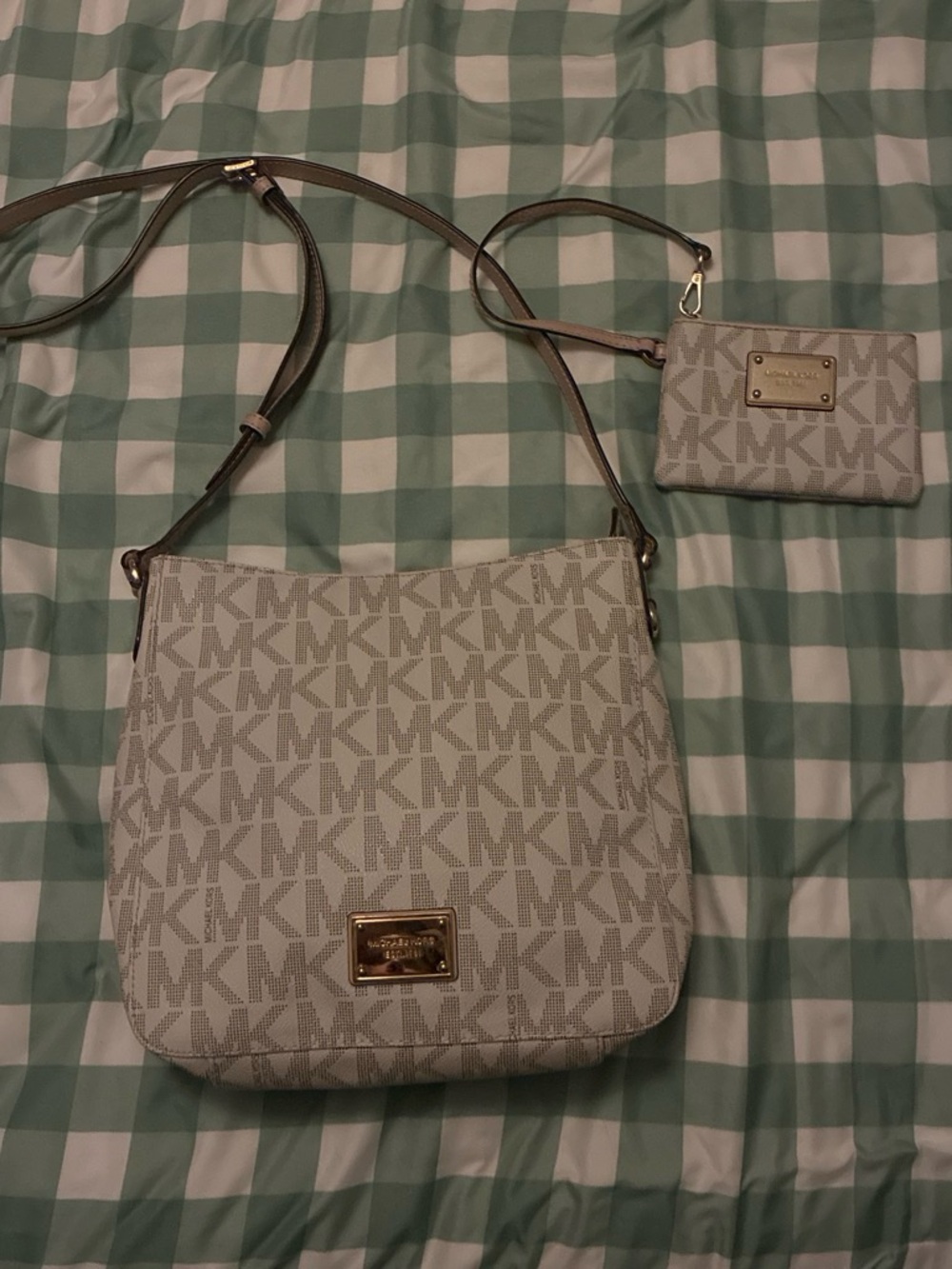 Michael Kors Beige MK Logo Crossbody with Matching Card Case